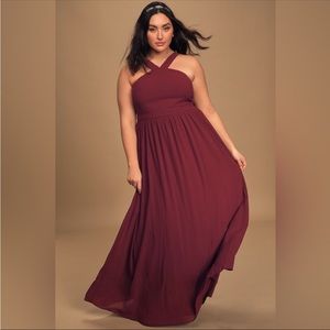 Lulus womans Air of Romance Burgundy Maxi Dress size Large